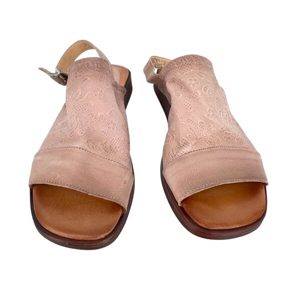 Miz Mooz Guava Lace-Embossed Leather Slingback Sandals Size 39 EU 9 US - Picture 2 of 14